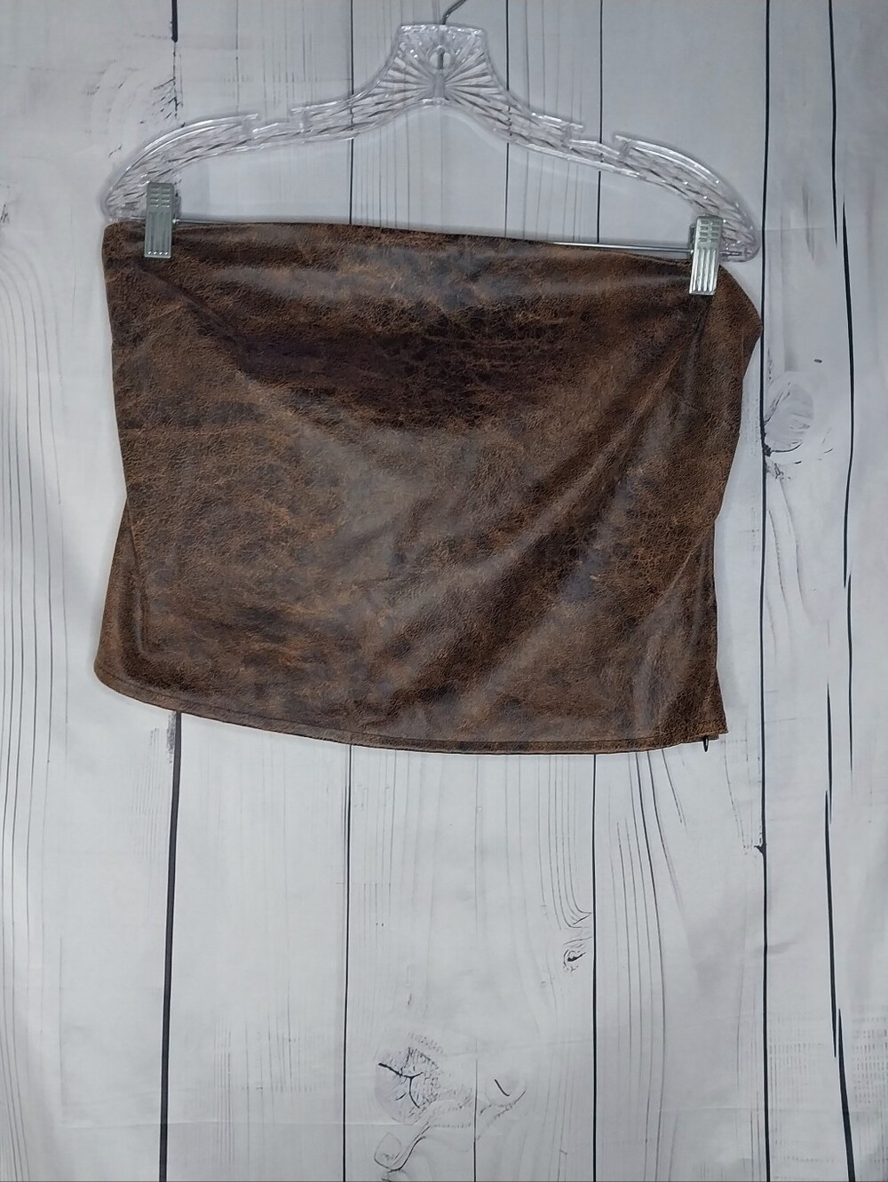Forever 21 Distressed Brown Faux Leather Cropped Festival Rave Y2K Indie Top NWT